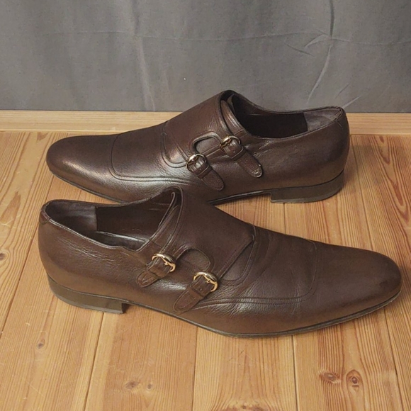 Gucci Brown Leather Double Monk Strap Brown 11.5 D main image 5